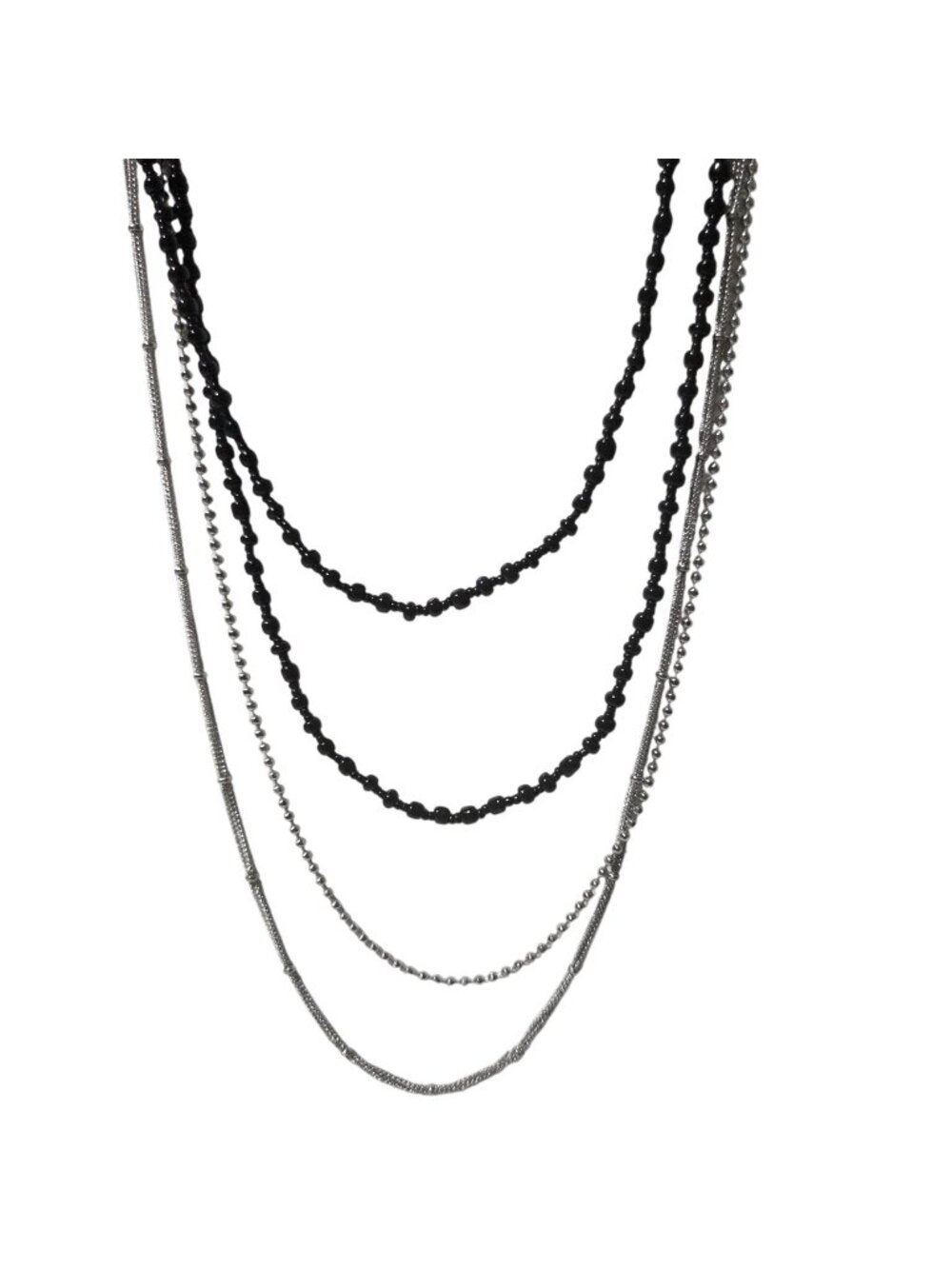 Vintage Beaded Necklace Black Silver Chains Multi Layer Classic Fashion Jewelry